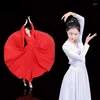 Ropa de escenario Vestido de baile rojo chino Wanjiang con luces