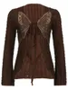 Koszulki damskie moda vintage retro 90s Butterfly nadruk wiązanie kardigany v szyja T-shirty Harajuku Slim Fit Tees streetwear