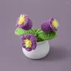 Flores decorativas 1 unid hecho a mano tejido flor en maceta artificial de punto crochet tulipán planta adornos DIY material kit hogar escritorio boda