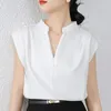 Blusas femininas 2024 verão gola manga voadora camisa feminina casual solto topos com decote em v preto senhoras elegante simples blusa branca 27873