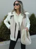 Pelúcia sem mangas retalhos lapela colete outwear jaqueta para mulheres casual zíper bolso cardigan vintage solto inverno feminino casaco 240115