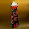 Casual Jurken Mode Runway Zomer Dames Spaghetti Hoge Taille Bloemenprint Balck Party Zijde