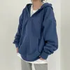 Mulheres hoodies cor sólida zip up bolso oversized harajuku moletom coreano feminino manga longa com capuz streetwear casual topo 240113