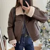 Bont PU leren jas Dames vluchtpak Vintage streetwear jas Harajuku rijpak met lange mouwen Rits korte uitloper