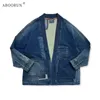 ABOORUN Mannen Retro Denim Jassen V-hals Patchwork Vest Jassen Streetwear voor Mannelijke 240113