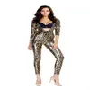 Leopard Animal Print Fancy Dress Sexy Women's Deep V Neck Zip Up Lingerie Bodysuit Jumpsuit Cosplay Party Catsuit314s