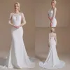 Jurken Elegant Doorschijnend Lange Mouwen Kant Zeemeermin Trouwjurk Tule Kant Appliqué Kralen Sweep Trein Bruidsjurken Lumbale Vestidos De Novia