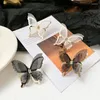 Stud Earrings Vintage Hollow Alloy Butterfly Elegant Black White Double-layer Thin Gauze Beautiful Ear Accessories Gifts