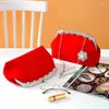 Sacos de noite vintage vermelho diamante veludo elegante garras pequenas bolsas para festa de casamento das mulheres nupcial saco bolsas corrente ombro