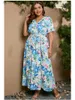 Podstawowe sukienki swobodne szatę longue de plage pour femmes grande taille 4xl 5xl col en v manches uprzejmość w stylu kwiatowym boho 2023 yq240115