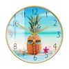 Horloges murales Kawai Ananas avec horloge de lunettes de soleil pour cuisine salle à manger fruits tropicaux décor côtier d'été montre de bord de mer