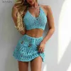 Swim Wear Crochet Bikini Two-Piece Crochet Women Bikini Set Cover Up Swimsuit Swim Skirt Swimwear Bathing Swimdress Beachwearl240115