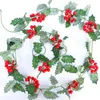 Decorative Flowers 200cm Artificial Holly Berry Christmas Garland Green Leaf Rattan Xmas Tree Ornaments Vine Indoor Outdoor Year Decoration