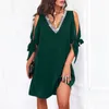 Casual Dresses Summer For Women 2024 Plus Size V Neck Short Sleeve Sequin Dress Bow Off Shoulder Midi Formellt tillfälle