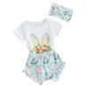 Kledingsets VSQWLZT Baby Baby Meisje Pasen Outfits Korte mouw Romper Pompom Shorts Bloeiers Hoofdband 3 stuks