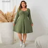 Grundläggande casual klänningar mantel drar manches longuer häll femmes col en v vert uni longueur genou grande taille 3xl 4xl automne hiver vtements hour femmes yq240115