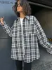 Women's Jackets Mnealways18 Patchwork Black And White Plaid Shirts Women Pocket Gingham Blouse Casual Loose Long Sleeve Print Tops Spring Shirts YQ240115