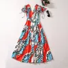 2024 Spring Multicolor Contrast Color Dress Kort ärm V-Neck Midi Casual Dresses A4J121440