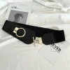 Novo design selo de cintura feminino grande fivela de ouro cinto moda cintura elástica larga quente preto bege cummerbunds para vestido casaco presente