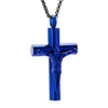 IJD11129 Jezus Kruis Crematie Hanger Blauwe Kleur Vrouwen Cadeau Ketting Waterdicht As Aandenken voor uw geliefde Roestvrij staal285x