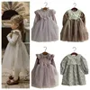 Girl Dresses Kids For Girls 2024 Autumn Korean Princess Long Sleeve Lace Cute Print Dress Baby