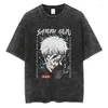 Camiseta masculina anime jujutsu kaisen preto lavado tshirt haruku verão manga curta algodão t vintage streetwear fushiguro toji camiseta