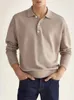 Men's T Shirts 2024 Spring European American Casual Solid Color T-shirt Long Sleeved V-neck Button Pullover Top Polo Shirt