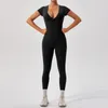 Active Sets One Piece Yoga Set Women Gym Jumpsuit Outdoor Running Short Sleeve Solid Fitness Workout Training All-in-one Bodysuit Sportswear