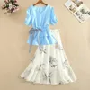 Work Dresses ZOCI White Shirt Floral Long Dress Two Piece Suit Summer High Waist A-line Skirts Sets Korean Fashion School Casual Clothes