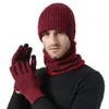 Beralar kış kalınlaştı ve uçtu şapka fular eldiven erkekler kadın kadın örme beanie cap daha sıcak boyun eldivenleri üç parça set