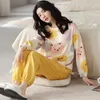 Pajamas Ladies Spring Autumn Long Sleeve Polyester Cotton Women's and Winter Large Size Casual Homewear Set 240115