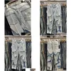 Mens Plus Size Pants Real Pics Died Jeans Blue Fashion Trousers Hip-Hop Street Hole Denim Drop Delivery Apparel Otk8L