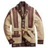 Mäns retro europeiska och amerikanska tungindustrin Jacquard stickad tröja Autumn och vinter förtjockad kofta tröja jacka