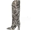 Botas outono o inverno zebra impressão boots moda moda plissada quadrada de joelho alto joelho de joelho alto damas deslizam em sapatos pontiagudos