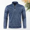 Sweat à capuche pour hommes, pull plus épais, demi-fermeture éclair, pull d'extérieur, couleur unie, col roulé, automne