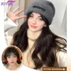 xiyue hat wig all-in-one-heas's long Hair冬のニットニット帽子長い巻き毛ナチュラルシンシシスフルヘッドカバー240115