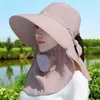 Boinas largas abeto de chapéu solar protetor solar e sombreamento máscara de xale de proteção UV Spring respirável ajustável