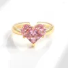 Cluster Rings KOFSAC Cute/Romantic Love Heart Ring For Women Engagement Gift Chic 925 Silver Gold Color Jewelry Shining Zircon Pink