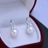 Dingle örhängen sötvatten pärla 11-12mm perfekt cirkel lätt fel vit lila pärlor s925 silver