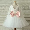 Robes blanches pour filles, tenue Tutu à manches longues, en Tulle bouffant, avec gros nœud, vêtements Tutu pour enfants, robe de fête d'anniversaire