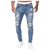 Fashion Street Style Ripped Skinny Jeans Men Classic Wash Solid Denim Trouser Mens Casual Slim Fit Pencil Pants Y2k 240113