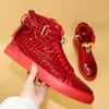 Phenkang Männer Geprägte High Top Sneakers Lock Spitze Rot Wohnungen Echt Leder Designer Stiefel männer Casual Schuhe 240115