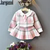 Baby Girls Winter Clothes Set Christmas Outfits Kids Girls Plaid Knit Tröja kjol Fall Girl Clothing Set Children Costume 240113