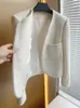 Autumn Winter Korean Fashion Black White Tweed Jackets Coat Women Elegant Two Pockets Golden Single Breasted Woolen Outerwear 240113