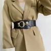 Nouveau Design taille joint femmes grande boucle en or ceinture mode large ceintures élastiques chaud noir Beige Cummerbunds pour robe manteau cadeau