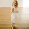 Girl Dresses White Linen Summer Girls Dress Toddler Flower Sweet And Cute Short-Sleeve Layered Cotton Princess TZ048