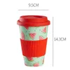 470ml fibra de bambu com capa caneca canecas de café tampa de silicone chá leite urso copo drinkware resistência ao calor garrafa de água 240115