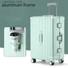 Koffers Reiskoffer Aluminium frame Modebagage op dempende wielen Wachtwoord Zakelijk USB-rolkoffer Multifunctionele handbagage Cabine Q240115