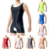 Men's Body Shapers Men Shiny Tights High Elastic Lingerie Set Swimsuit Underwear Bodysuit Jumpsuit Polyester Transparent Sleeveless