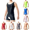 Moldeadores de cuerpo para hombres Hombres Medias brillantes Conjunto de lencería de alta elasticidad Traje de baño Ropa interior Mono Mono Poliéster Transparente Sin mangas